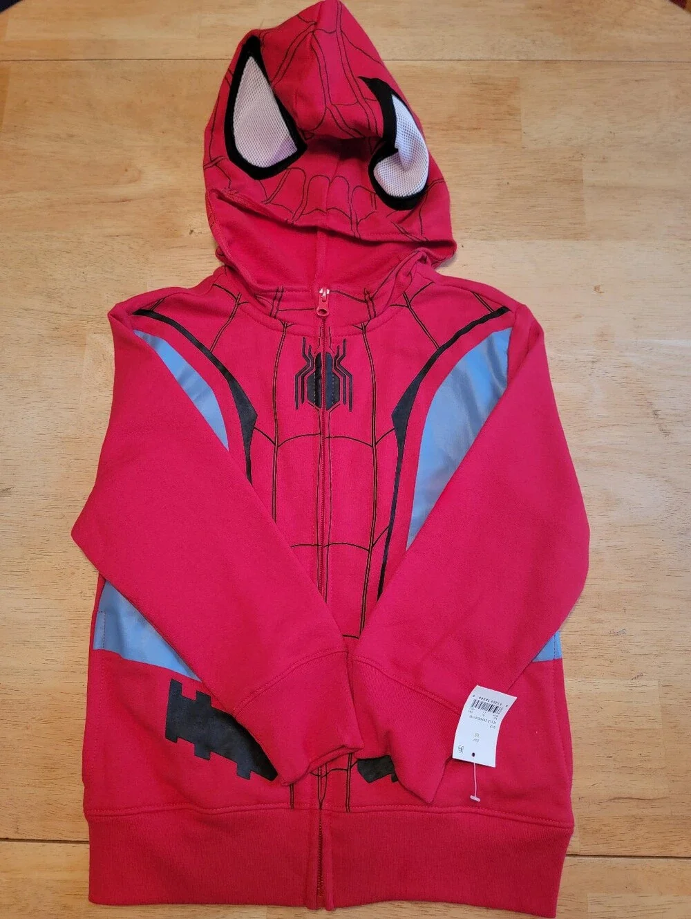 Kids Red Spider-Themed Zip-up Hoodie Jacket Size XS